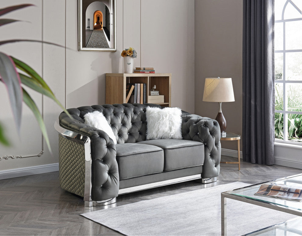 Sapphire 71 in. W Flared Arm Velvet Straight Sofa, Grey