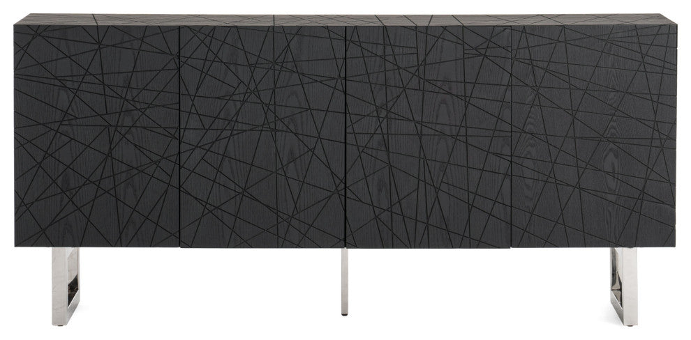 Modrest Kenda Modern Black Ash + Stainless Steel Buffet