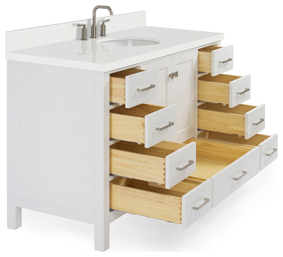 ARIEL Cambridge 55" Single Oval Sink Bathroom Vanity White With Quartz Top