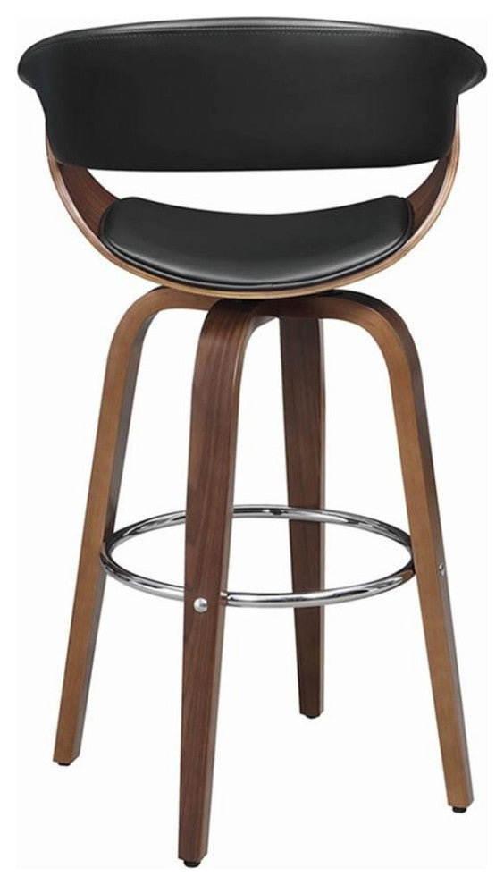 Bowery Hill 29.5" Contemporary Wood/PU Swivel Bar Stool in Walnut/Black