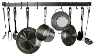 Handcrafted 36" Easy Mount Wall Rack w 6 Hooks, Hammered Steel