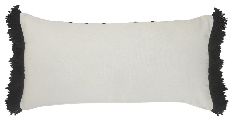 Stiped Ivory and Black Fringe Pillow