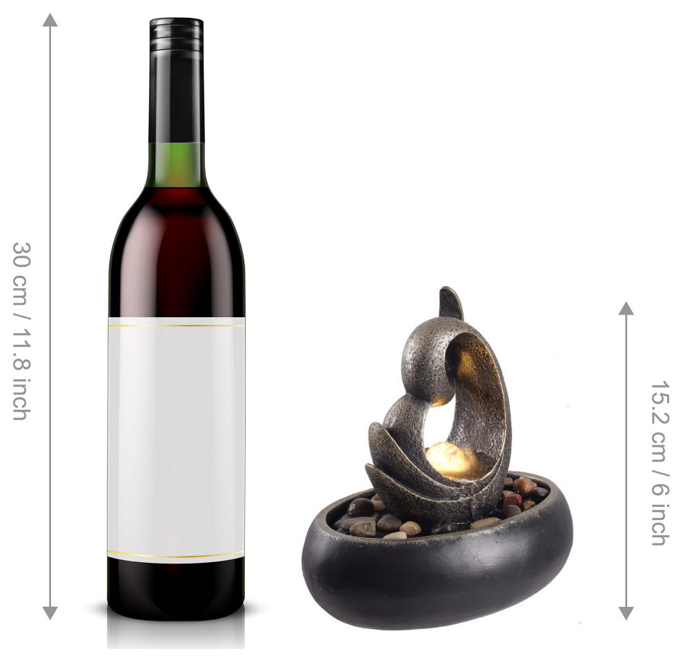 Tabletop Bowl Fountain with LED Light, Black