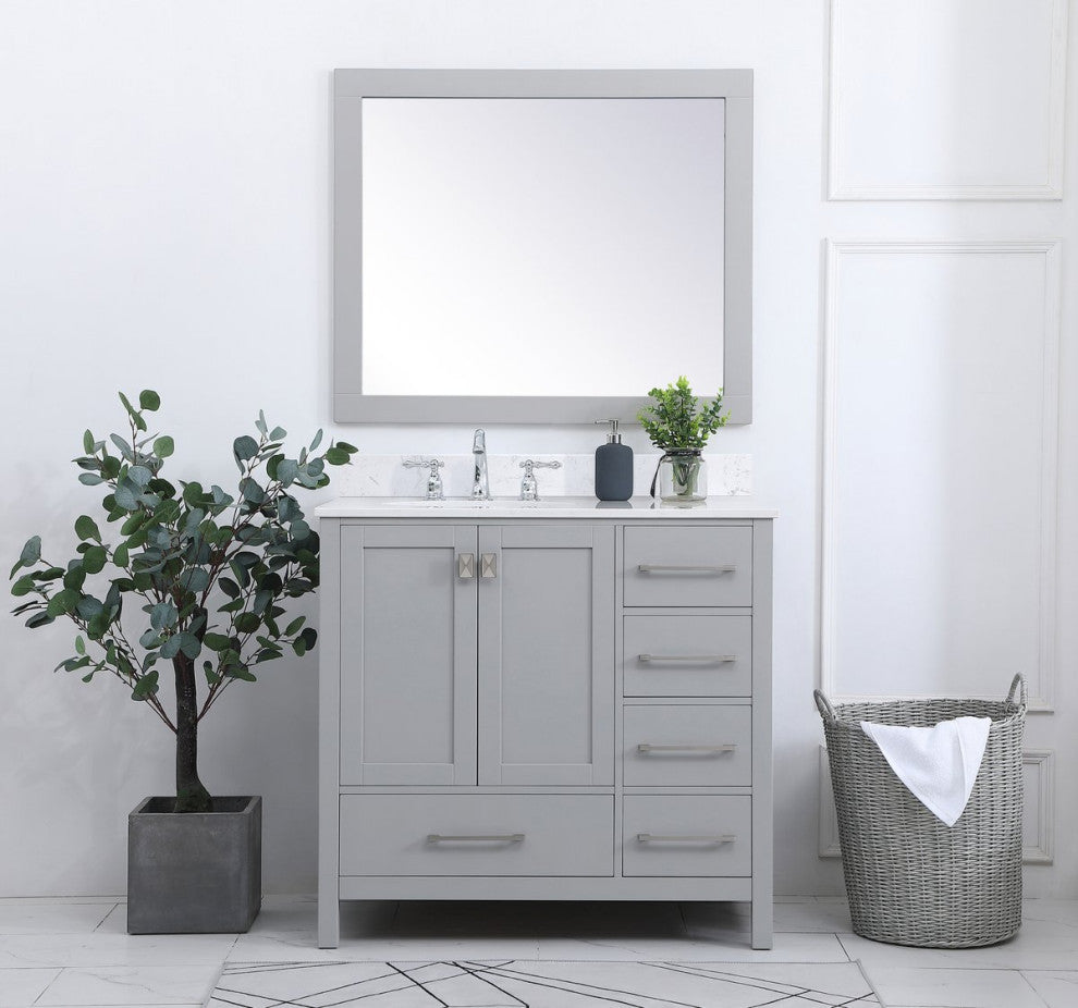 Iris 36" Single Bathroom Vanity, Gray With Backsplash