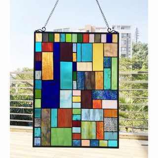 YVONNE Tiffany-Style Geometric Stained Glass Window Panel, 24"