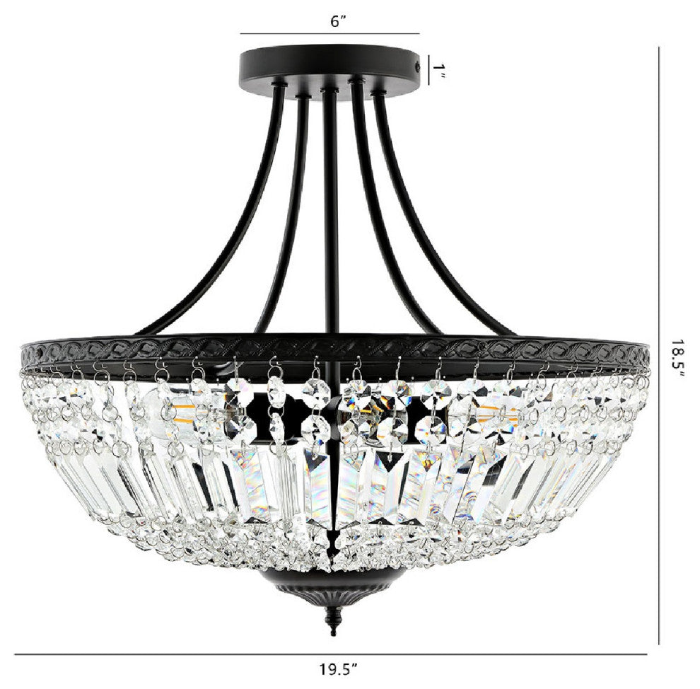 5-Light Crystal Semi Flush Mount, Black
