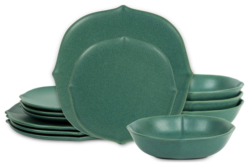 Stone Lain Baskerville Stoneware 24-Piece Dinnerware Set, Green