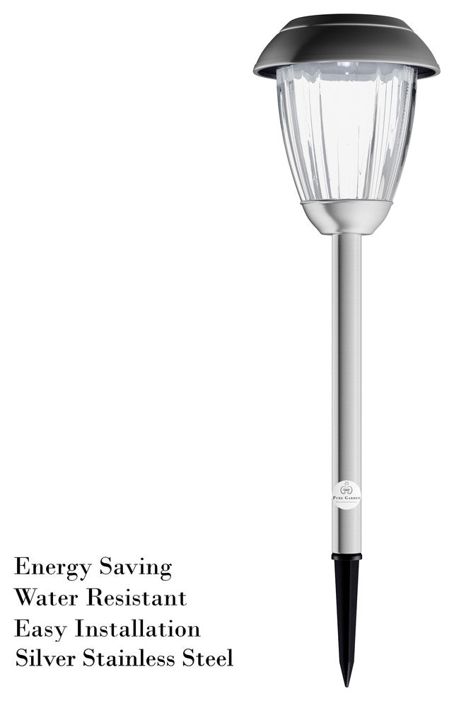 Solar Path Lights, Set of 8 Stainless Outdoor Lights by Pure Garden, Gunmetal