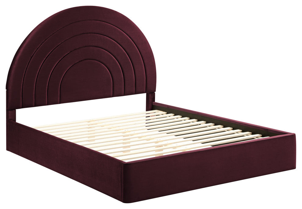 Solana Arched Performance Velvet Queen Platform Bed, Mulberry