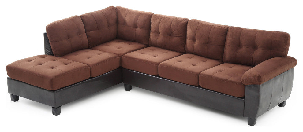 Chino Suede and Faux Leather Sectional, Chocolate