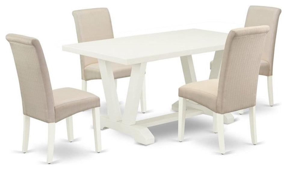 5-Piece Dinette Set, 4 Chairs Seat and Table, Linen White