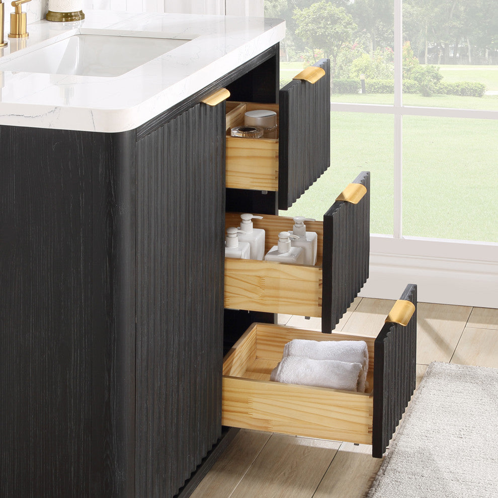 Vinnova Cadiz Bath Vanity, Composite Stone Top, Black, 36", No Mirror