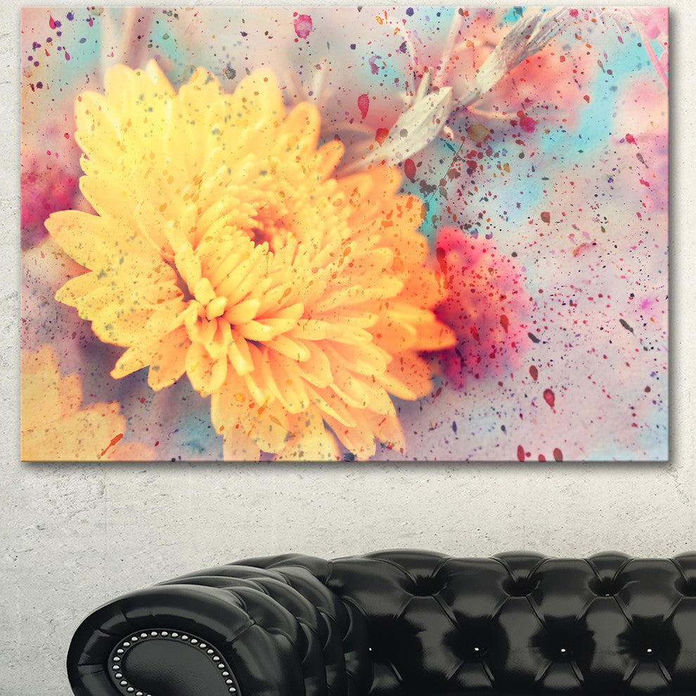 Aster Flower with Watercolor Splashes, Flower Artwork on Canvas, 40"x30"