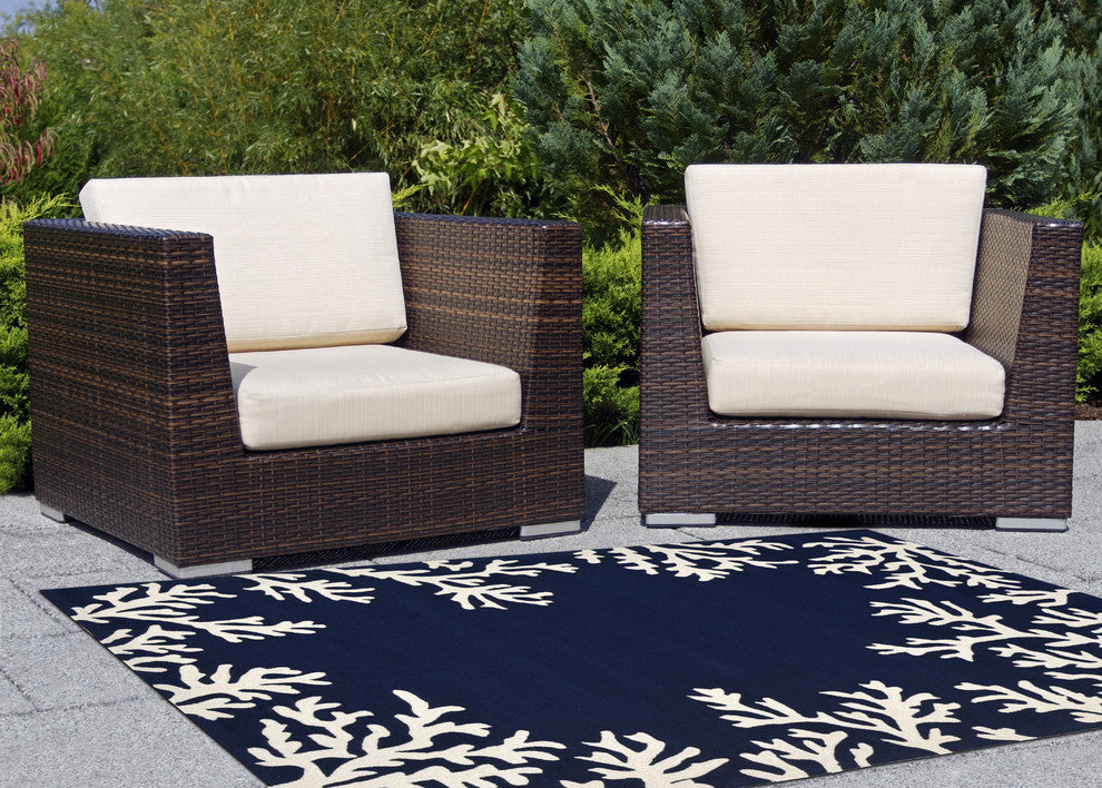 Capri Coral Border Indoor/Outdoor Rug, Navy, 2'6x4'