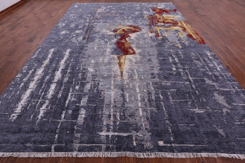 9' 11" X 13' 10" Handmade Wool & Silk Woman Under The Rain Rug - Q13156