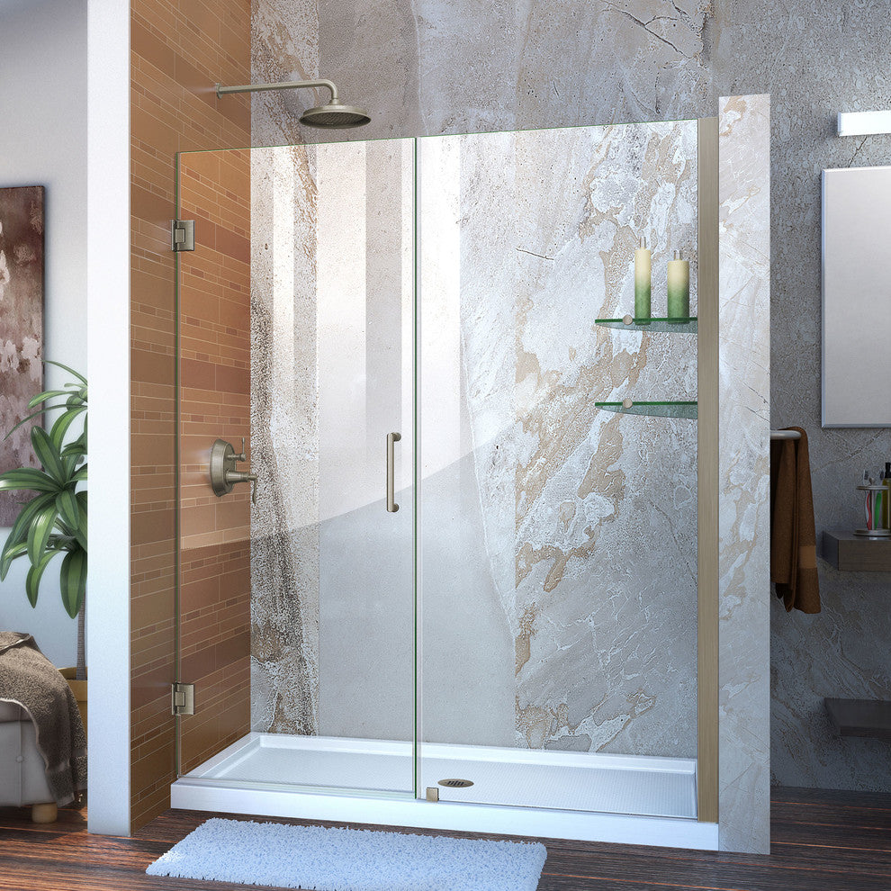 DreamLine Unidoor 58" to 59" Frameless Hinged Shower Door, Brushed Nickel