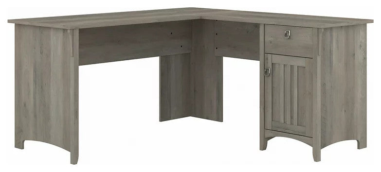 L-Shaped Desk, Storage Drawers & 1-Door Cabinet With Inner Shelf, Driftwood Gray