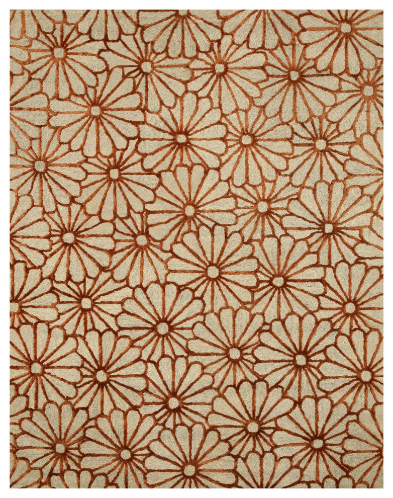 Hand-Tufted Wool and Viscose Ivory Transitional Trellis Sunflower Rug, 8'9x11'9