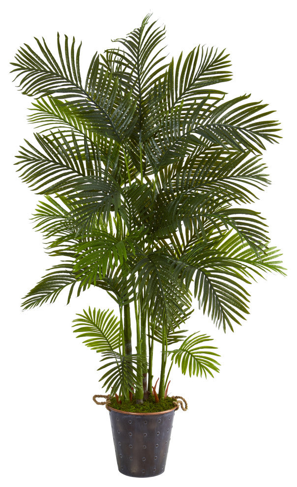 Nearly Natural 75ï¿½ Areca Palm Artificial Tree in Decorative Metal Pail / Rope