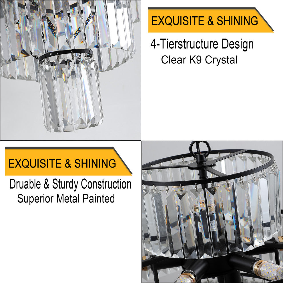 12 Light Black Luxury Crystal Chandelier