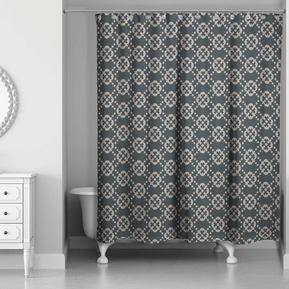 Floral Argyle in Brown and Black Shower Curtain