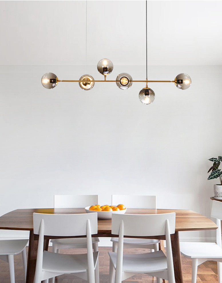 Ilbono | Nordic LED Pendant Light in the Shape of Glass Ball for Dining Room, Gold, Smoky Glass, Cool Light