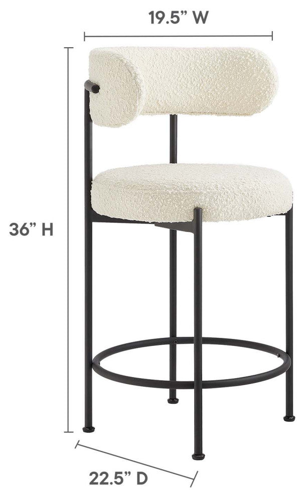 Albie Boucle Fabric Counter Stools - Set of 2 - Ivory Black