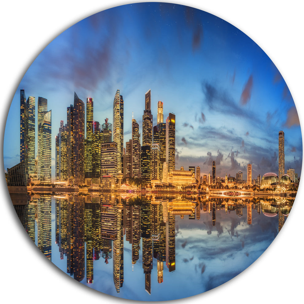 Singapore Skyline And View Of Marina Bay, Disc Metal Artwork, 23"
