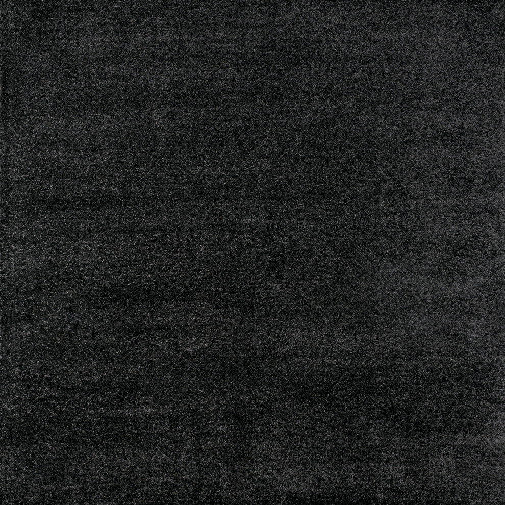 Haze Solid Low-Pile Runner Rug, Black, 5' Square