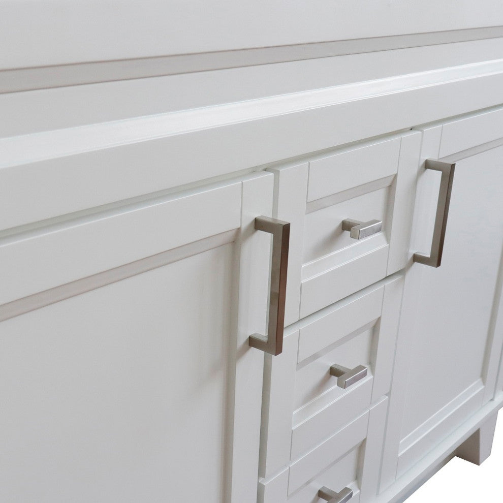 48" Double Sink Vanity, White Finish With Black Galaxy Granite And Oval Sink