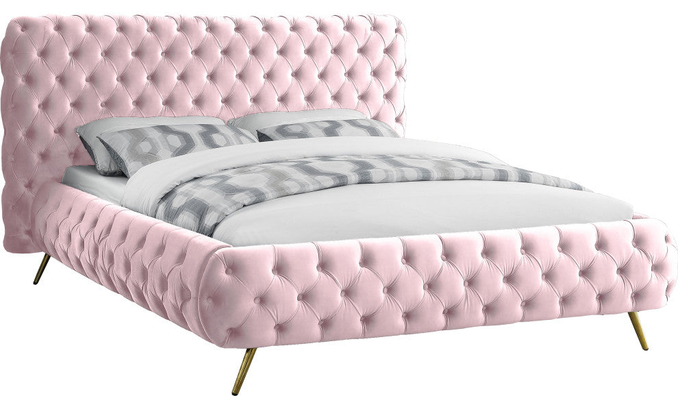 Delano Velvet Upholstered Bed, Pink, King