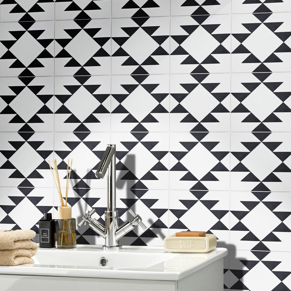 Rissani Handmade Cement Tile, White/Black, Sample