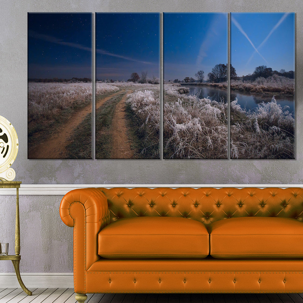 "Frosty Fall Night in Moonlight" Landscape Print Wall Artwork, 4 Panels, 48"x28"