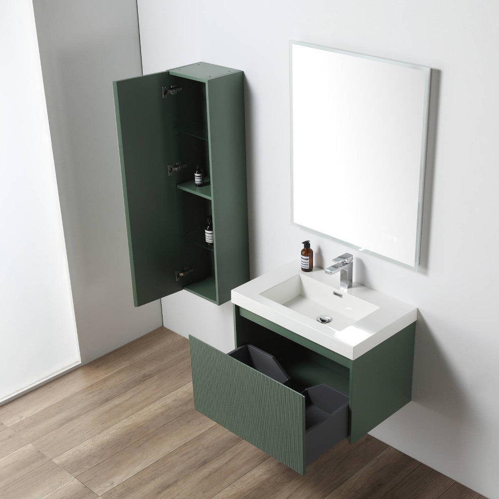 Floating Bathroom Vanity with Sink, Wall Mounted Vanity, Green, 30" W/ Sink, Side Cabinet