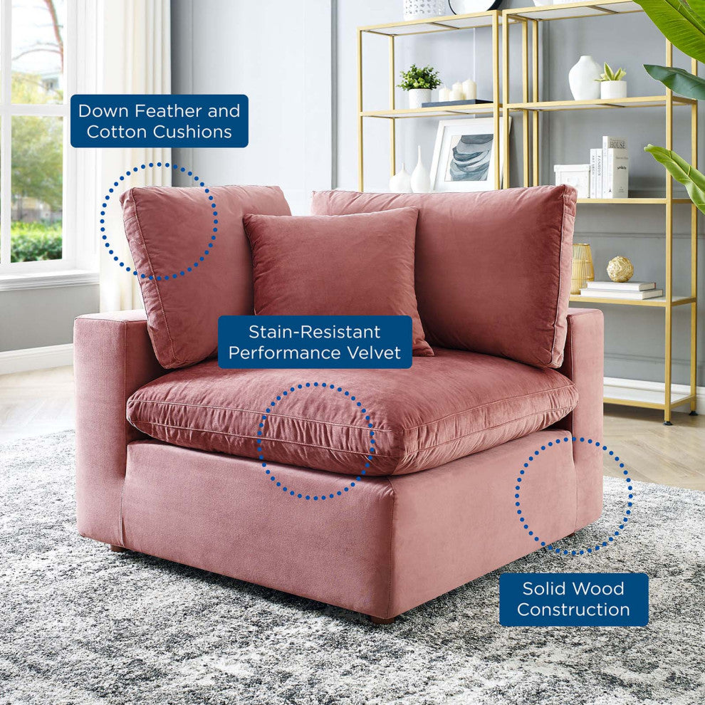 Commix Down Filled Overstuffed Performance Velvet Corner Chair Dusty Rose