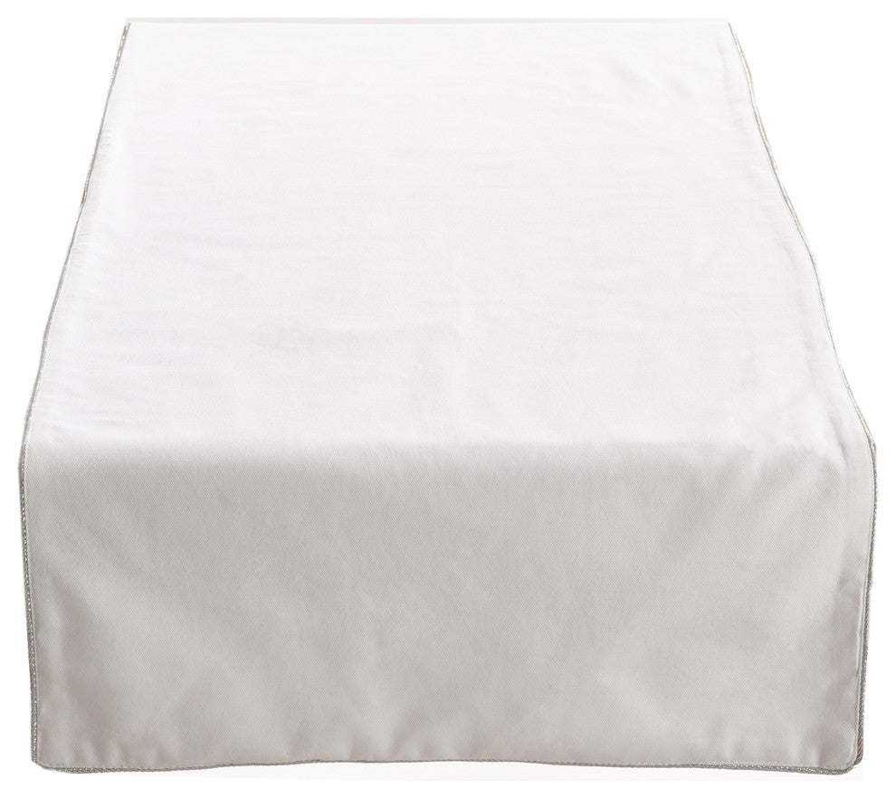 Luana Collection Shimmering Border Design Table Runner, Silver