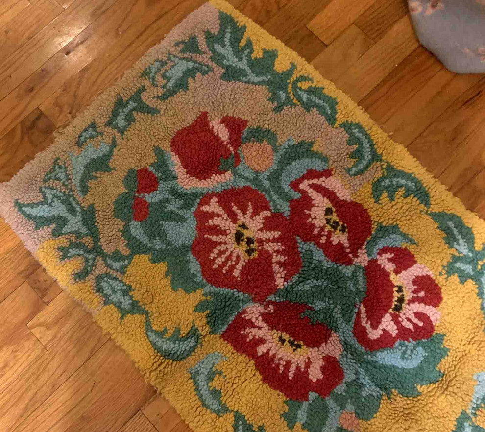 Handmade Vintage American Hooked Rug, 1.11'x2.10', 61cmx91cm 1960s