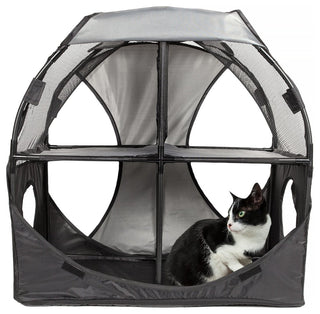 Kitty-Play Obstacle Collapsible Soft Folding Pet Cat House, Gray/Black