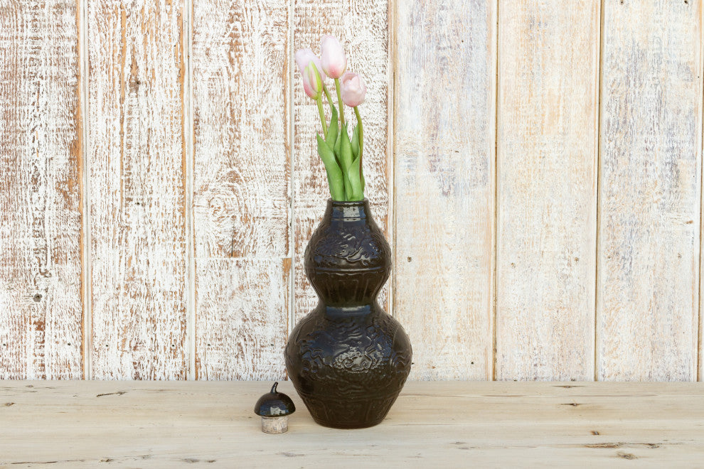 Lidded Gourd Shaped Chinese Vase