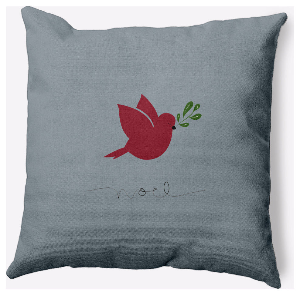 Noel Bird Decorative Throw Pillow, Gray, 26"x26"