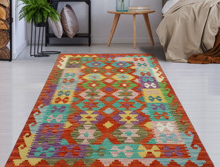 Flatweave Melda Red/Turquoise Rug, 3'2x4'10