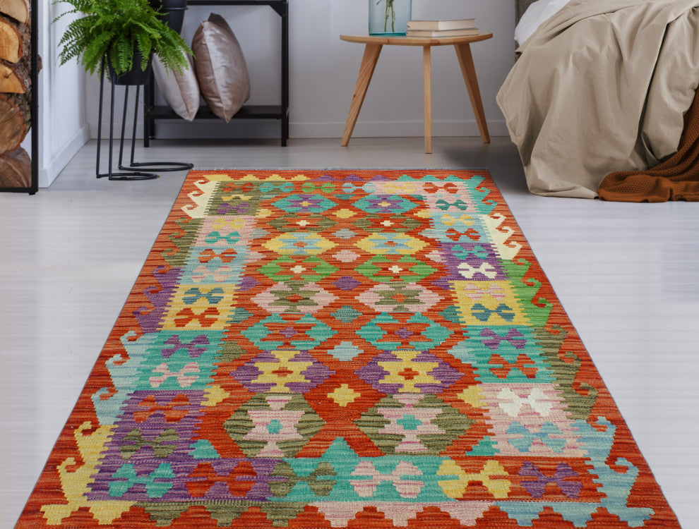 Flatweave Melda Red/Turquoise Rug, 3'2x4'10
