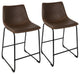 Duke Counter Stool, Set of 2, Black/Espresso/Orange Stitch