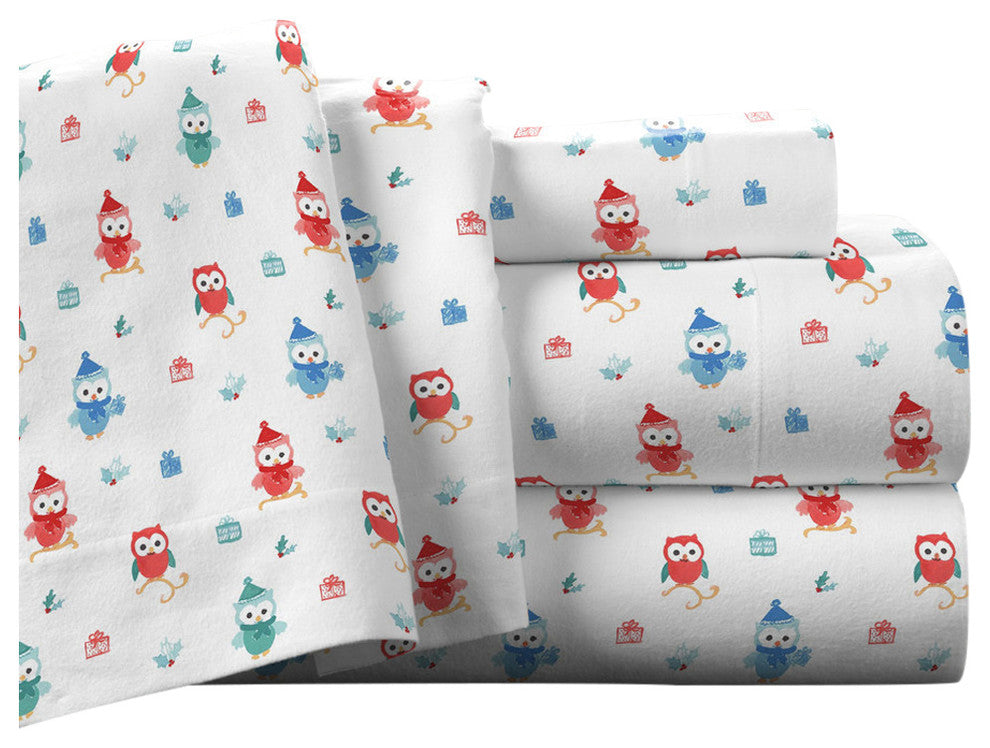 Pointehaven 175 GSM Cotton Flannel Sheet Set, Owl, King