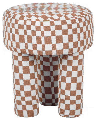 Claire Brown Checkered Boucle Stool - Brown