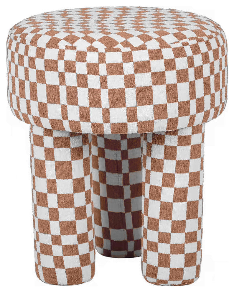 Claire Brown Checkered Boucle Stool - Brown