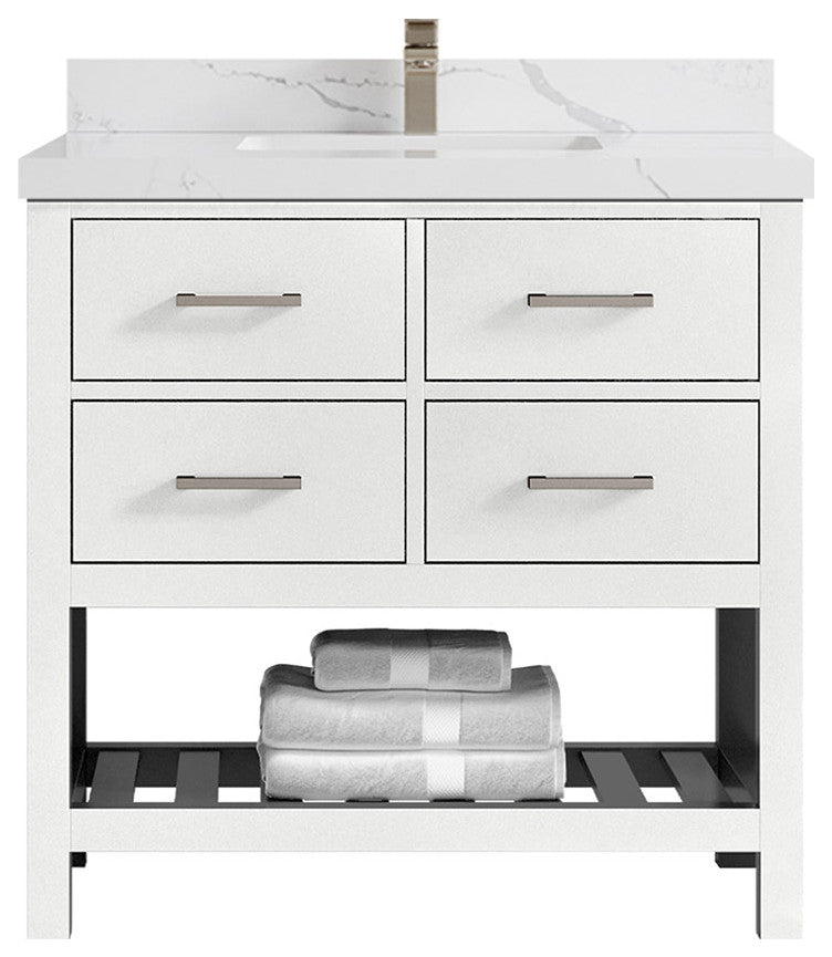 Parker 36" Single Sink Bath Vanity, White 2" Calacatta Laza
