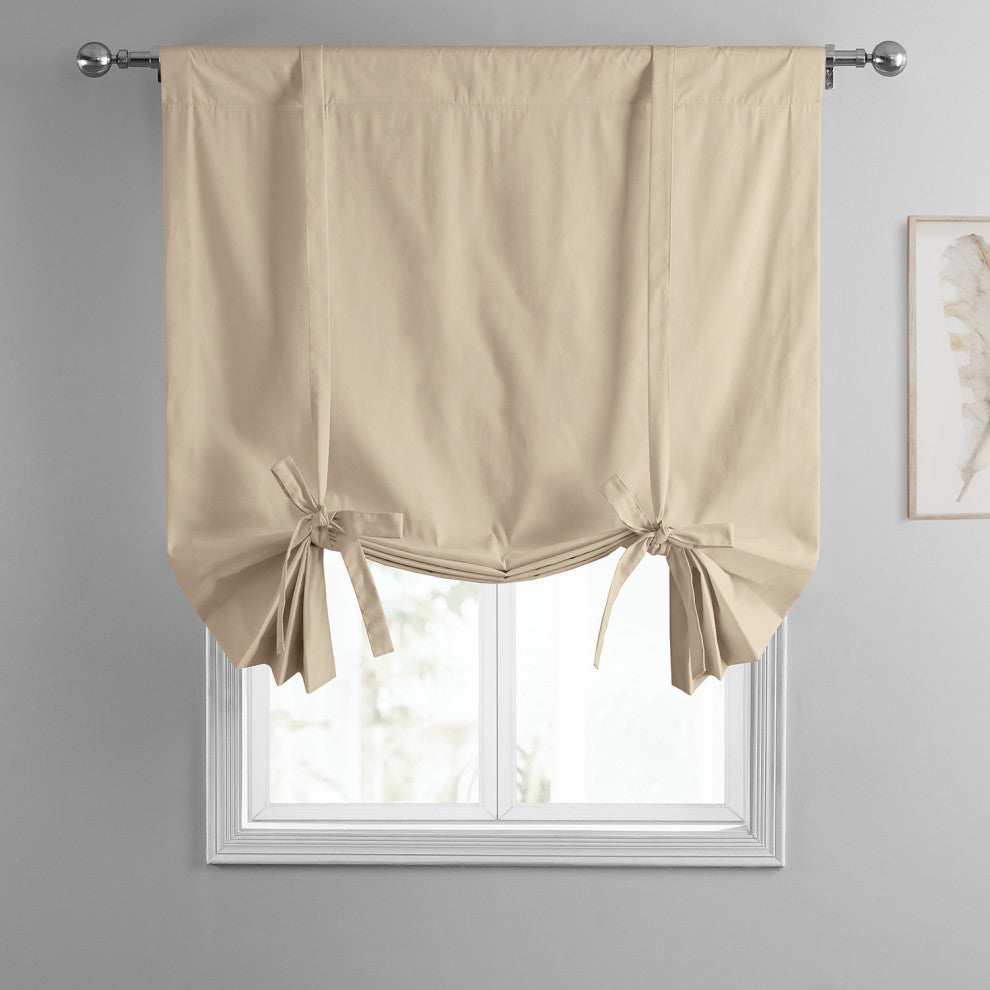 Solid Cotton Tie-Up Window Shade Panel, English Cream, 46x63