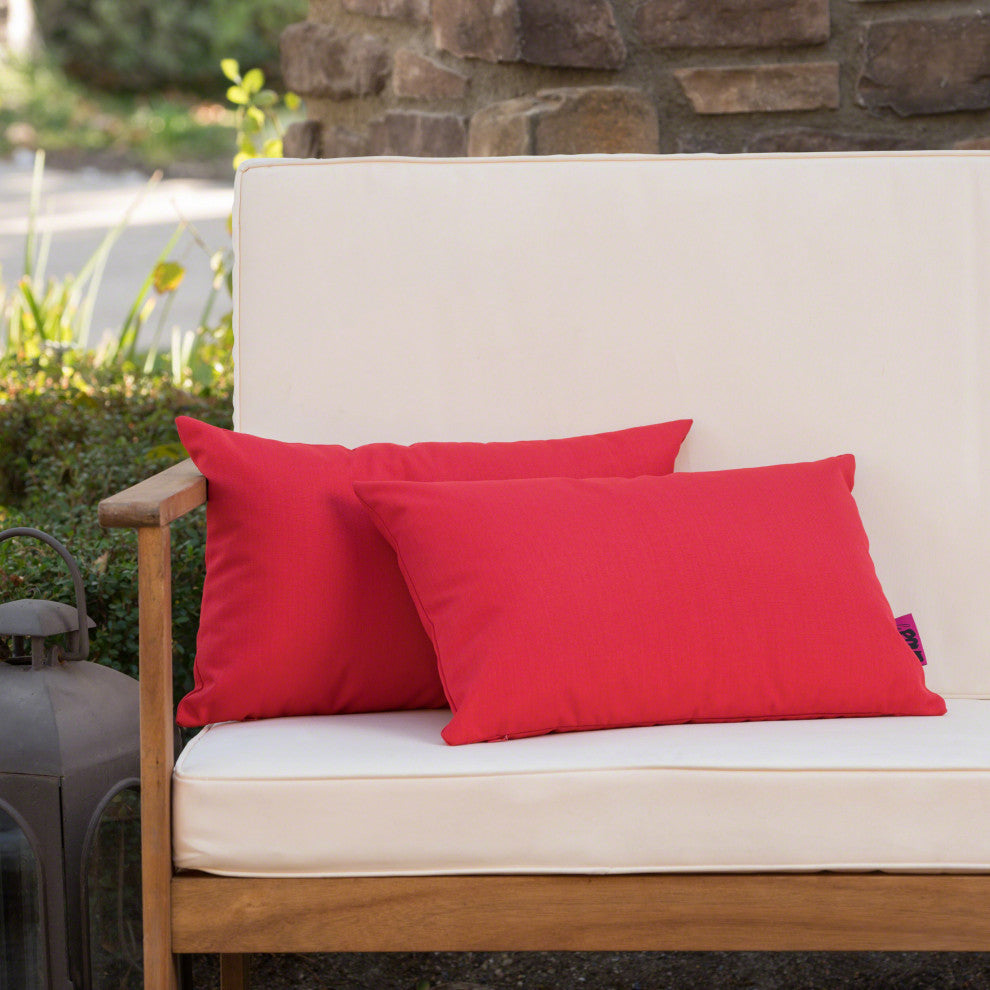 GDF Studio Coronado Outdoor Water Resistant Rectangular Throw Pillow, Red, Set o