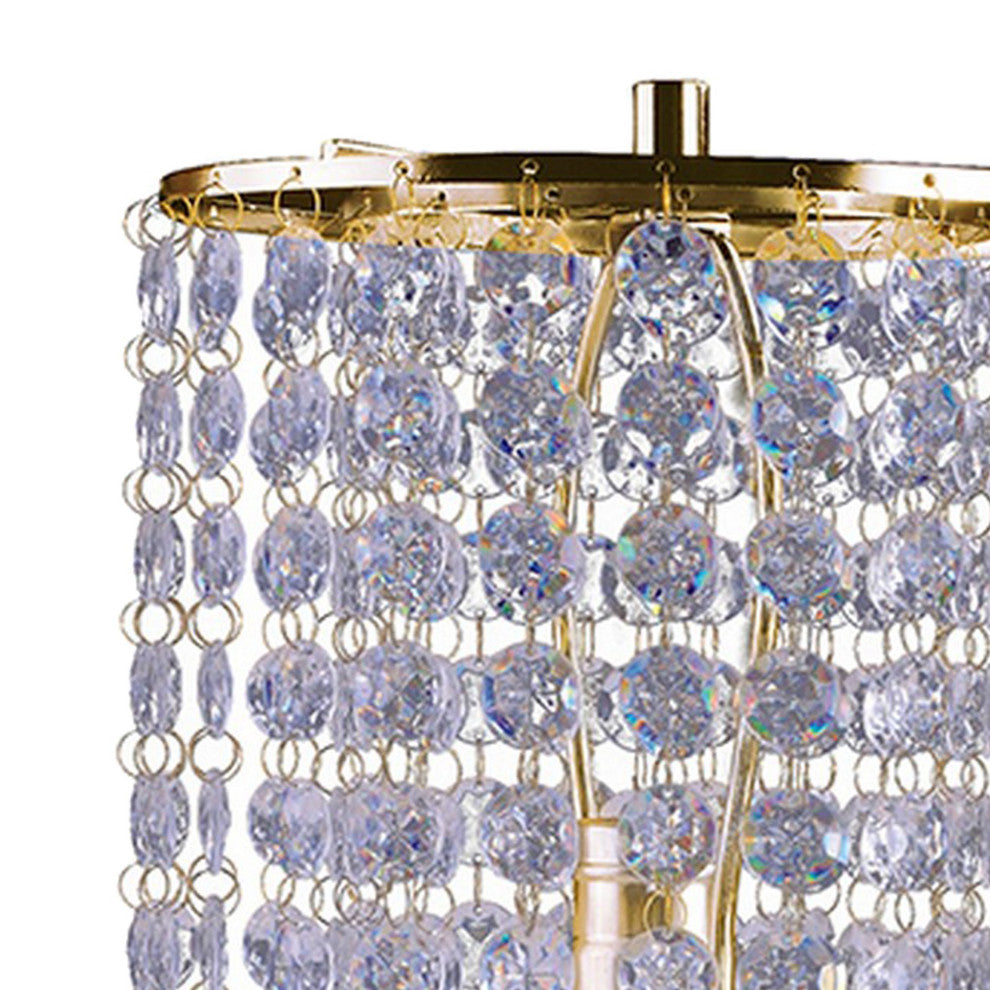 Benzara BM240890 Metal Stalk Design Table Lamp With Hanging Crystals Shade, Gold
